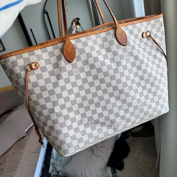 $799 Louis Vuitton Neverfull gm azur Checkered Tote Bag - Picture 13 of 14